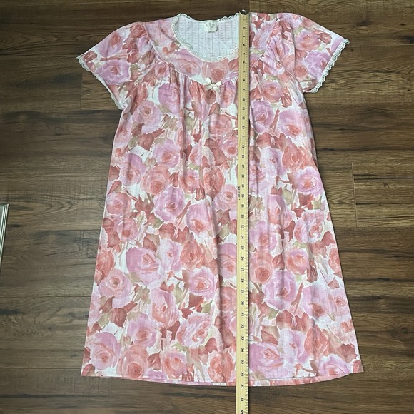 Vintage Y2K Womens Short Sleeve Nightgown Dress Floral Lace Cottagecore Coquette - Picture 3 of 6